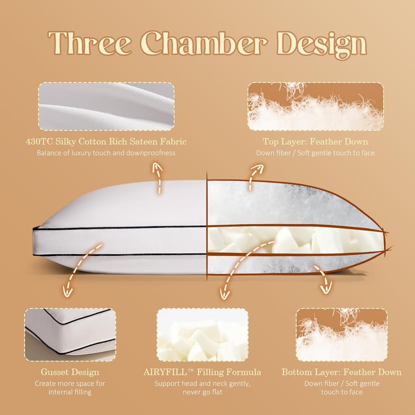 Feather Down Pillows Queen Size Set of 2 with Gusset, Luxury Hotel Collection Bed Pillow 2 Pack, Down Surrounded Gusseted Pillows for Sleeping, Soft Fluffy for Side, Back Sleepers 20x30 in.