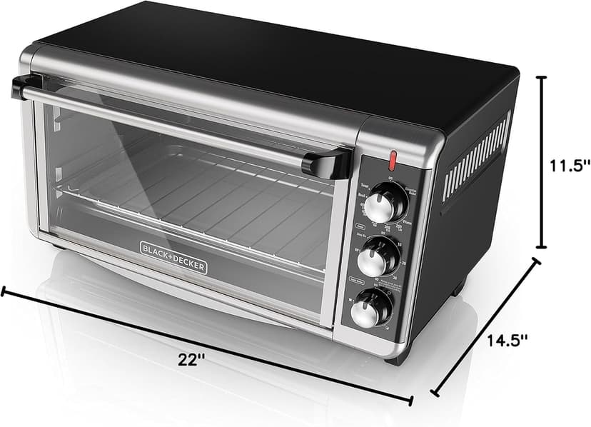 BLACK+DECKER 8-Slice Extra Wide Convection Toaster Oven, Fits 9"x13" Oven Pans and 12" Pizza, Bake, Toast, Broil, and Keep Warm Functions, Countertop Compact Design with Stainless Steel Finish