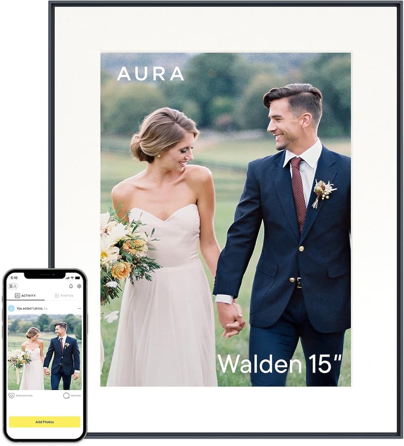 AURA Walden 15" WiFi Digital Picture Frame | Wirecutter's Best Digital Frame for Gifting | Send Photos from Your Phone | Quick, Easy Setup in Aura App | Free Unlimited Storage | Ink with White Mat