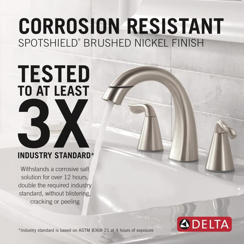 Delta Arvo Brushed Nickel Bathroom Faucet with Sprayer, 8 Inch 3 Hole Widespread Bathroom Sink Faucet with Pull Out Sprayer, Push-Pop Drain, SpotShield Stainless 35840LF-SPPD