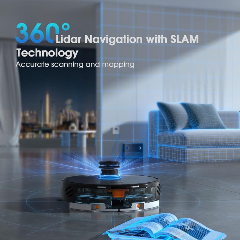 Robot Vacuum and Mop Combo, Mapping Robotic Vacuums Cleaner with LiDAR Navigation Smart & Strong Suction, WiFi/App/Alexa/Voice Control, Obstacle Avoidance, for Home, Wood/Hard Floors, Pet Hair -Grey