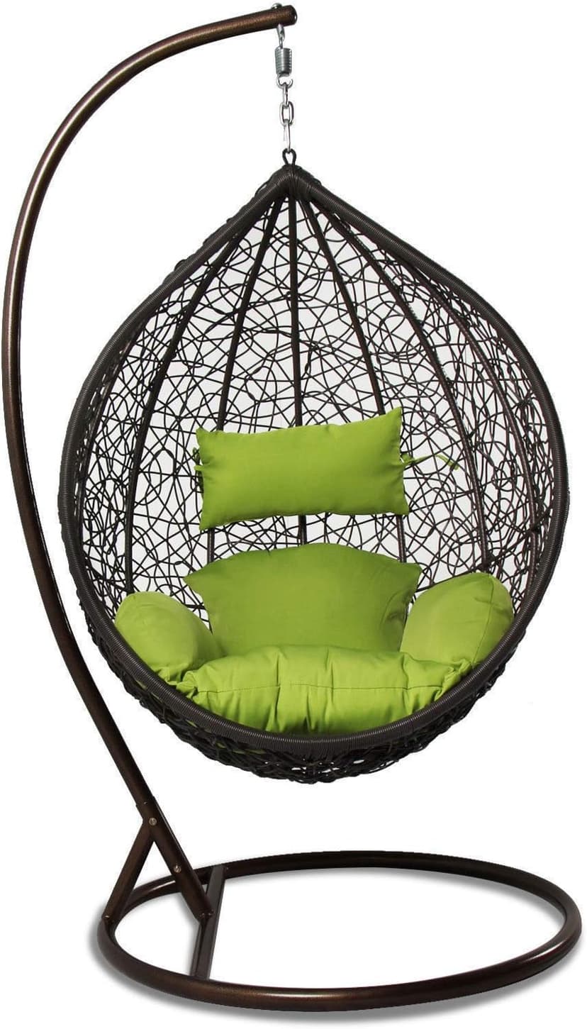 Island Gale Luxury Hanging Hammock Porch Rattan Wicker Swing Chair Outdoor Egg Chair with Cushion and Stand (Green)