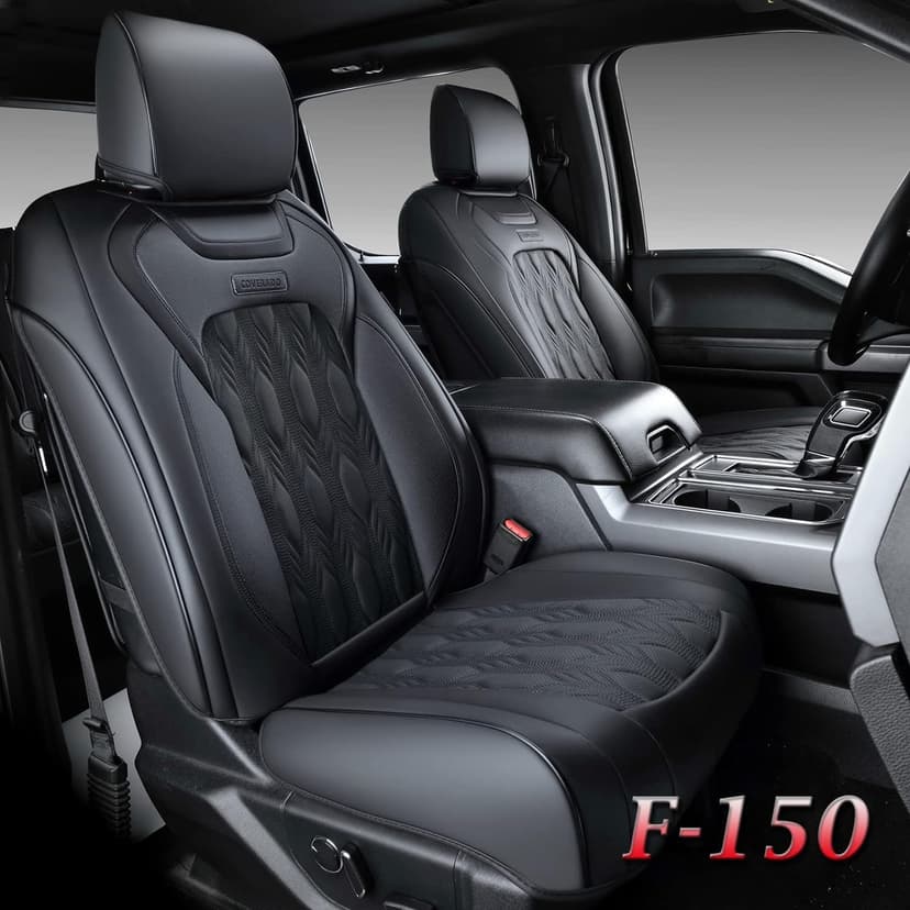 Coverado Fullset Car Seat Covers,Leather Ford F150 Seat Covers Fit for 2015-2025 F150 and 2017-2025 F250 F350 F450 Super Duty Crew Cab XL XLT Lariat King Ranch Platinum (Black)