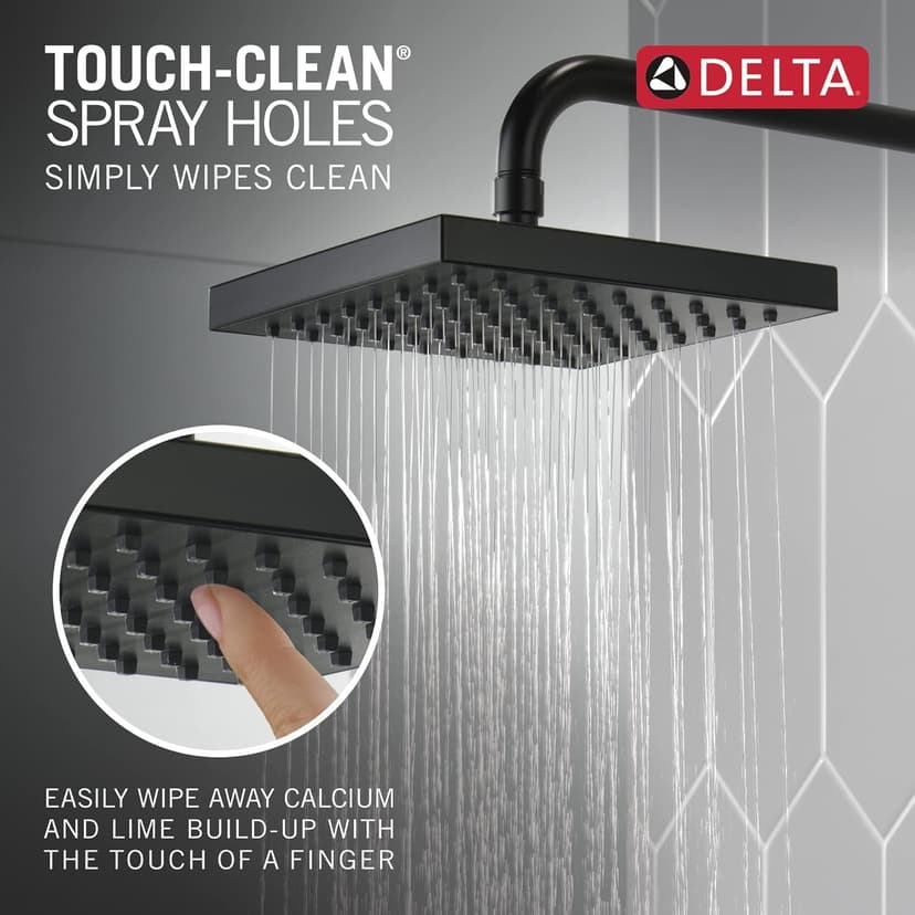 Delta Faucet Single-Spray Rain Shower Head Black, Rainfall Shower Head, Black Square Shower Head, Matte Black Rainfall Shower Head, Delta Rain Shower Metal Shower Head, Matte Black 52841-BL