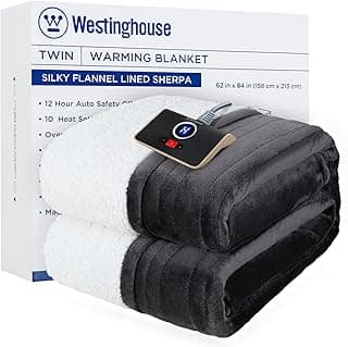 Westinghouse Heated Blanket Twin Size, Soft Flannel to Sherpa Electric Blanket with 10 Heating Levels, 12 Hours Auto Off, Fast Heating, Machine Washable, 62x84 Inch, Charcoal
