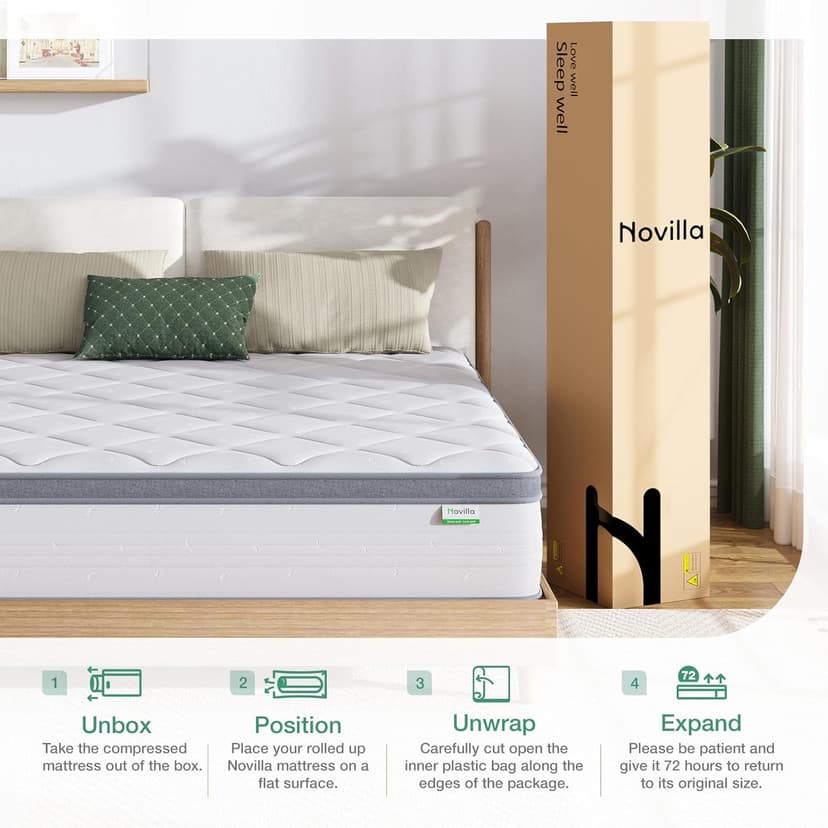 Novilla Twin Mattress, 10 Inch Twin Hybrid Mattress for Kids, Pocket Innerspring Pillow Top Mattresses for Motion Isolation, Pressure Relief & Edge Support,Soft Feel but Supportive