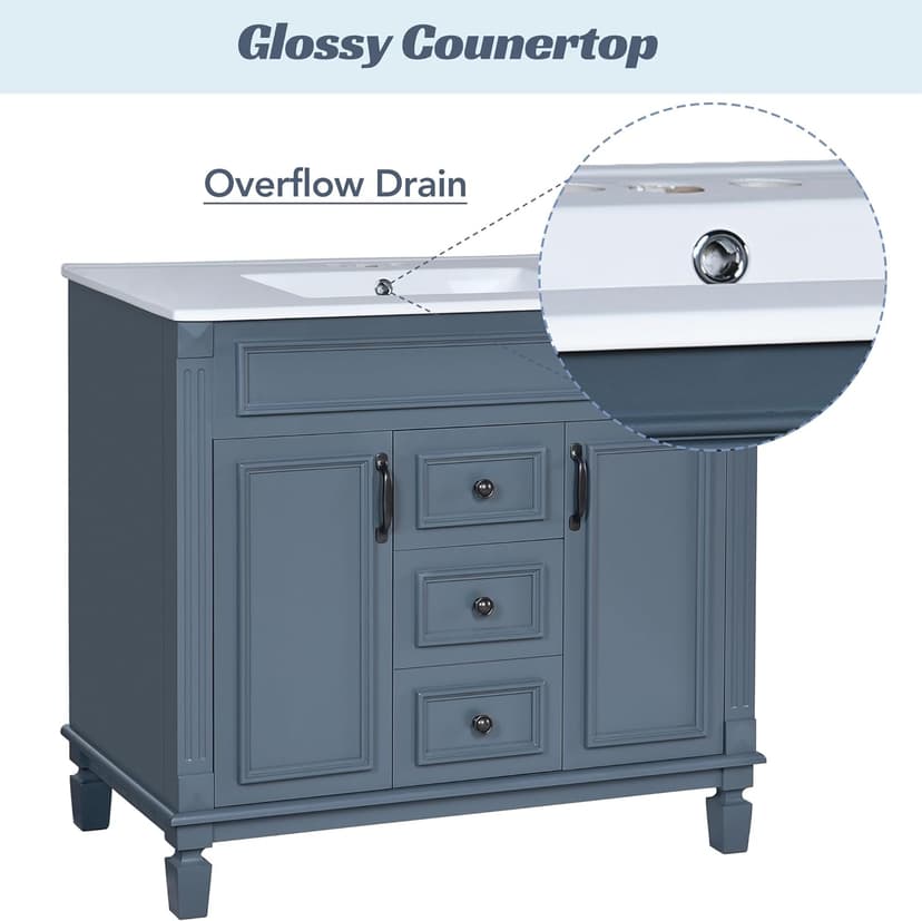 Merax 36" Bathroom Vanity with Sink, 36" Bathroom Vanity Cabinet with Matching Mirror Medicine Cabinet, Bathroom Storage Set (Blue)