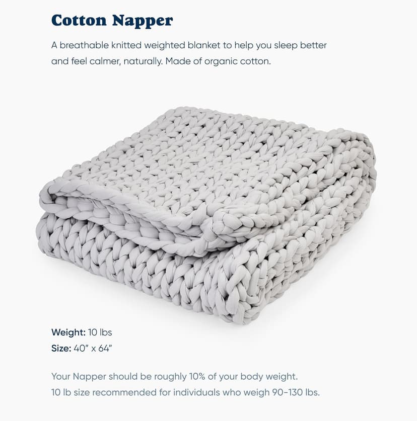 Bearaby Cotton Hand-Knit Weighted Blankets for Adults - Chunky Knit Blanket - Sustainable, Breathable, Organic, Cooling Weighted Blanket - Machine Washable (Moonstone Grey, 10 lbs, 40"x64")
