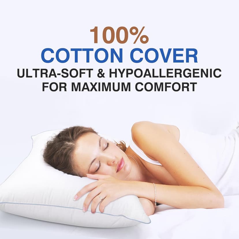 Goose Feather Pillows Queen Size Pack of 2 - Down Hotel Bed Pillows for Sleeping, Soft 600 Thread Count Cotton Cover, Fluffy Support Surround Fill Polyester for Side, Back, Stomach Sleepers