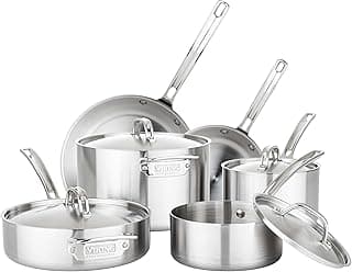 Viking 5-Ply Pots and Pans Set, 10 Piece Stainless Steel Kitchen Cookware, Silver
