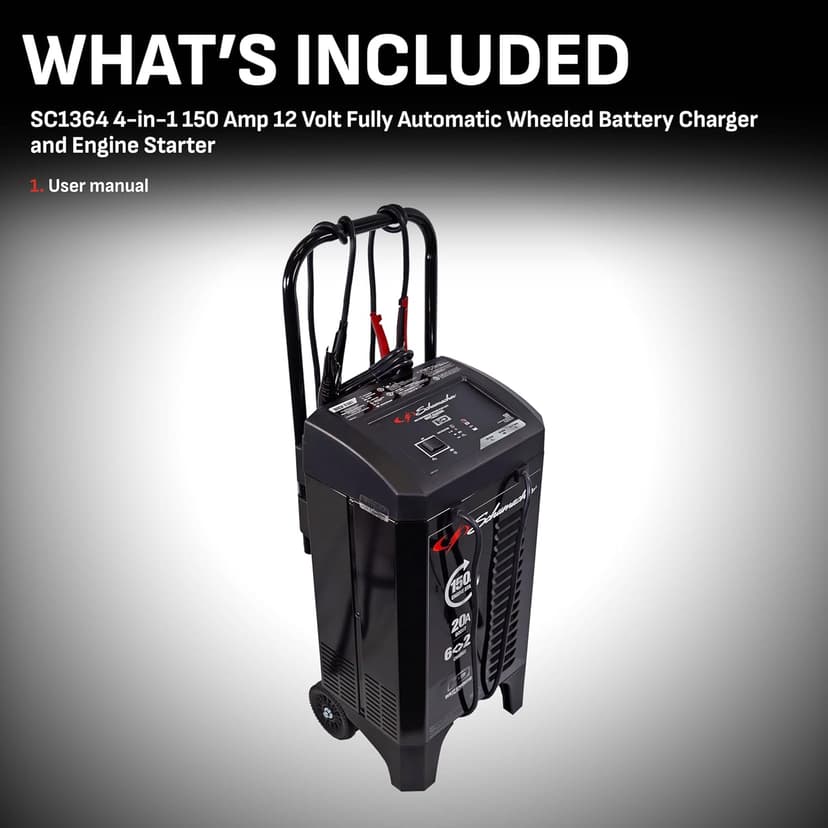 Schumacher Electric 150A 12V Wheeled Battery Charger/Engine Starter for Cars, Trucks & RVs - Automatic Car Battery Charger/Maintainer - with 20A Boost Mode & 6A Charge / 2A Maintain Mode - SC1364