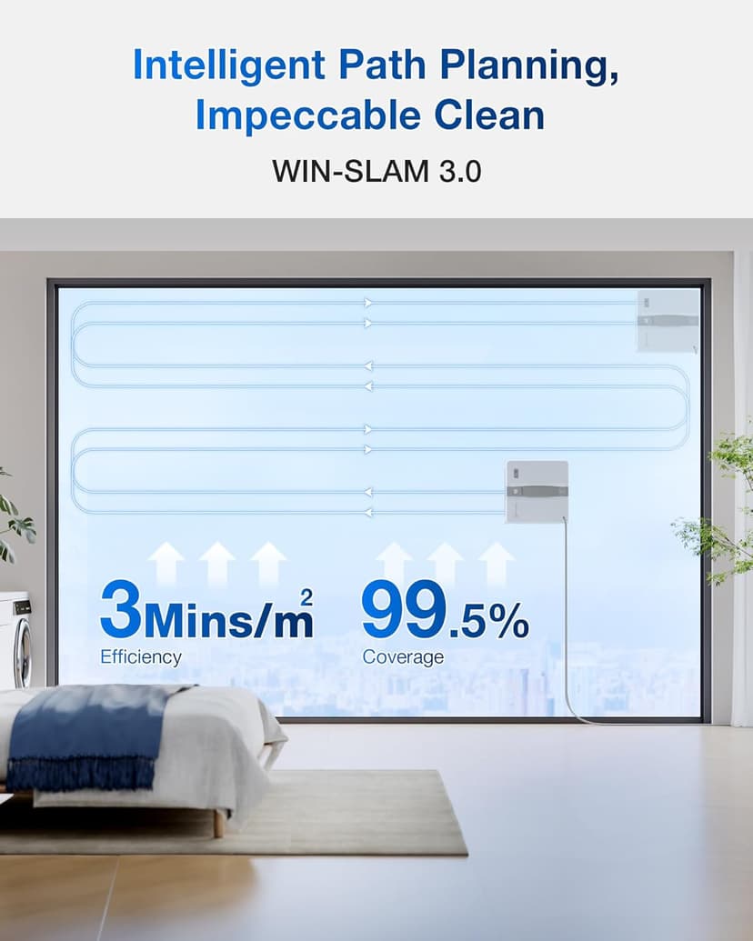 ECOVACS WINBOT Mini Window Cleaning Robot - Compact Design, Dual Nozzles with Ultrasonic Spray, 9-Stage Protection System, Intelligent Path Planning, 3 Cleaning Modes, Anti-Slipping System