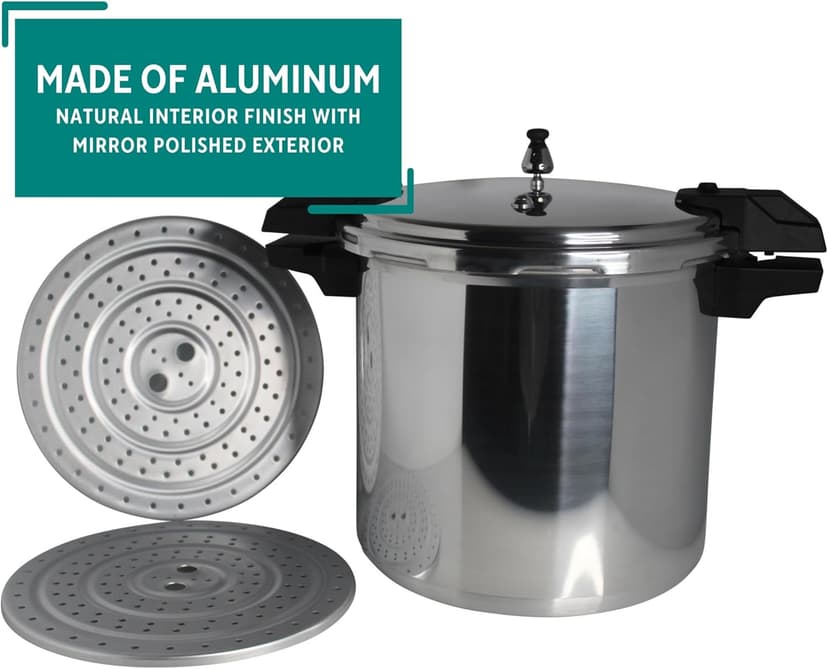 Mirro - 7114000221 Mirro 92122A Polished Aluminum 5 / 10 / 15-PSI Pressure Cooker / Canner Cookware, 22-Quart, Silver