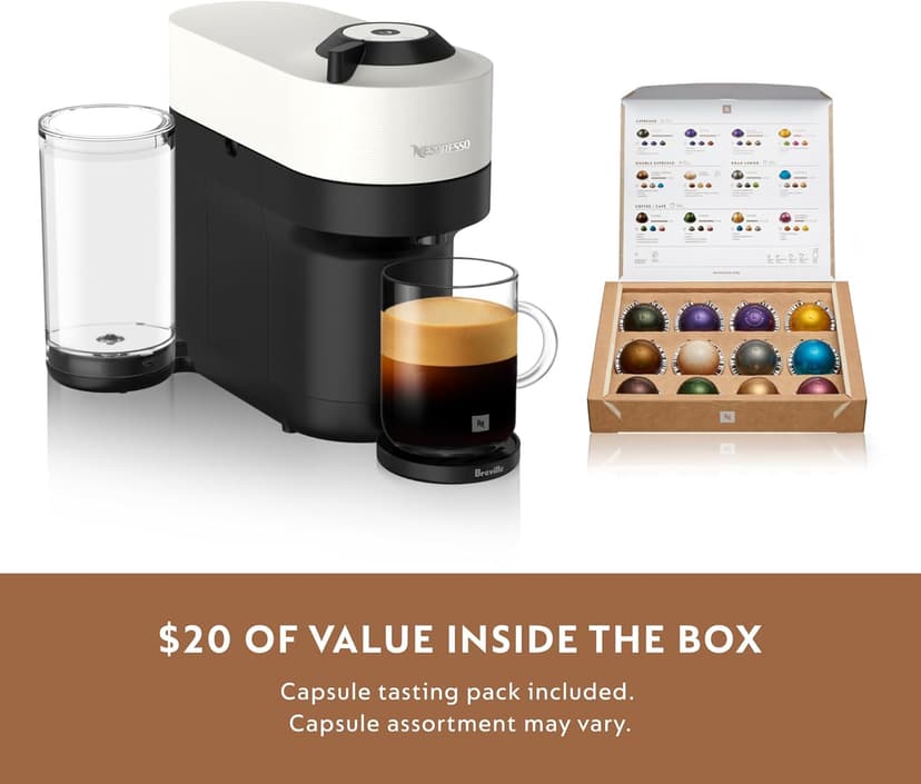 Nespresso Vertuo Pop+ Coffee and Espresso Maker by Breville with Milk Frother, Coconut White
