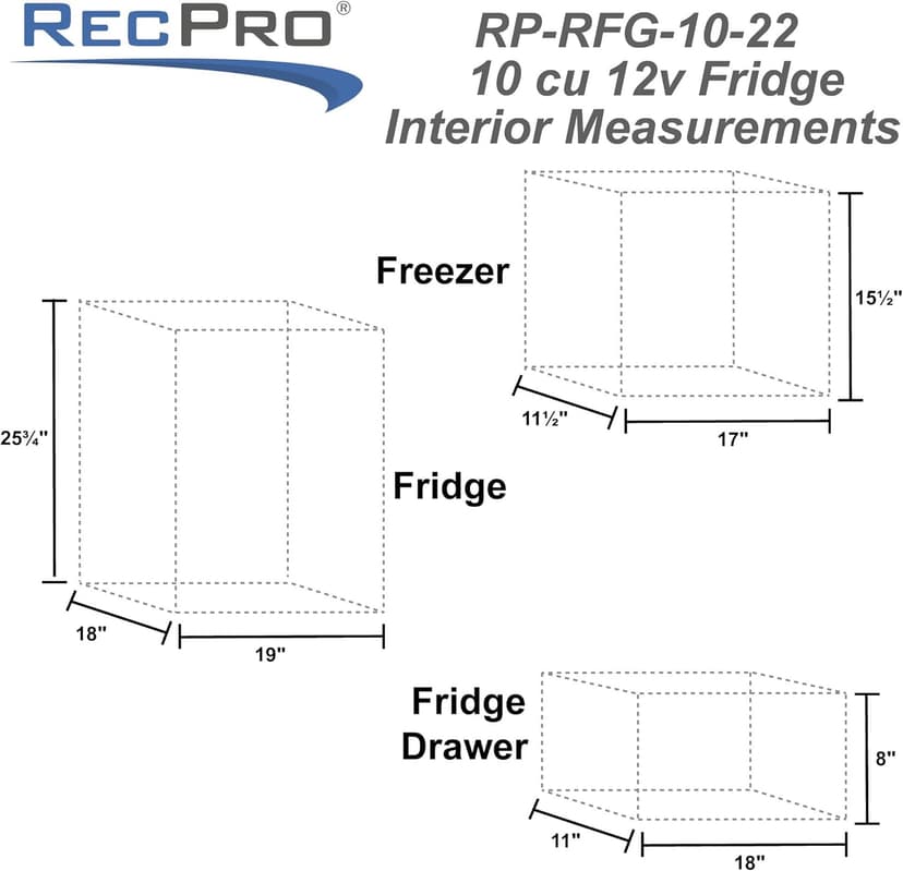 RecPro 10 Cu Ft 12V RV Refrigerator | Black Frost-Free Fridge with Freezer | Double Door, Adjustable Shelves, Reversible Door, Built-In Lock | 23.5”W x 26”D x 59”H | Off-Grid & Dry Camping Ready