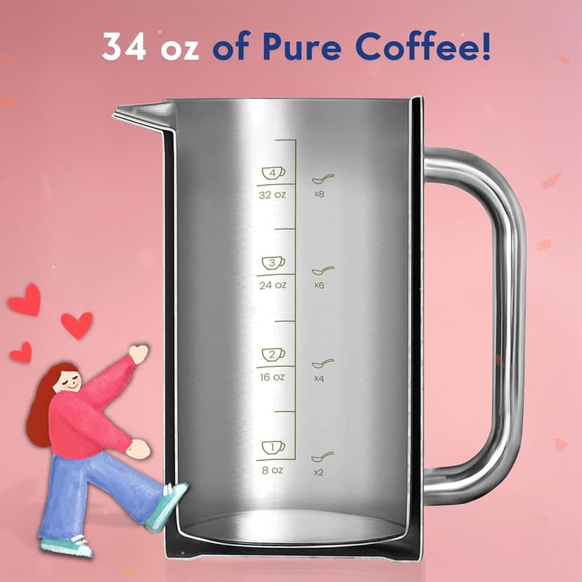 Ziruma Non-Toxic French Press Coffee Maker 316 Surgical Grade Stainless Steel, 34 Oz, 100% Plastic Free Coffee Press, Portable Press, 4 Layer Filter, Double Wall Insulated French Press