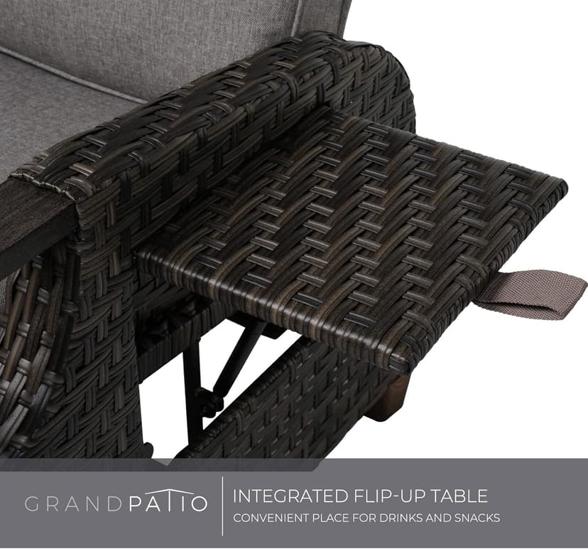 Grand patio Outdoor Recliner with Independent Adjustable Back and Footrest, Air Pump 150° Lay Flat Reclining Chair Removable Olefin Cushion Flip-Up Table Wicker Grey 1PC