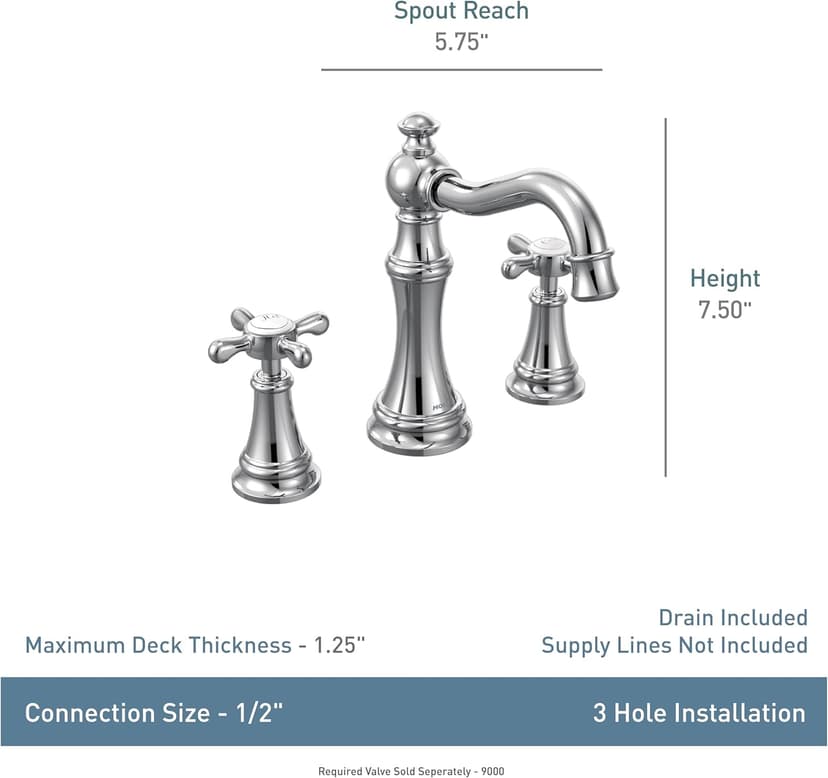 Moen Weymouth Brushed Gold Two-Handle Widespread Cross Handle Bathroom Faucet Trim Kit, Valve Required, TS42114BG