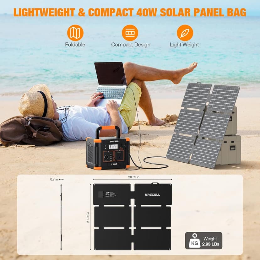 Grecell Portable Power Station 330W (Peak 600W) with 40W Solar Panel, GRECELL 230.88Wh Solar Generator 60W USB-C PD, 110V Pure Sine Wave AC Outlet, Lightweight Backup Battery for Camping, Travel, RVs