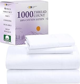 California Design Den 1000 Thread Count King Size Sheet Set - Winner Architectural Digest Best Sheet, Sateen, 100% Cotton Sheets with Deep Pockets, Softer Than Egyptian Cotton - White