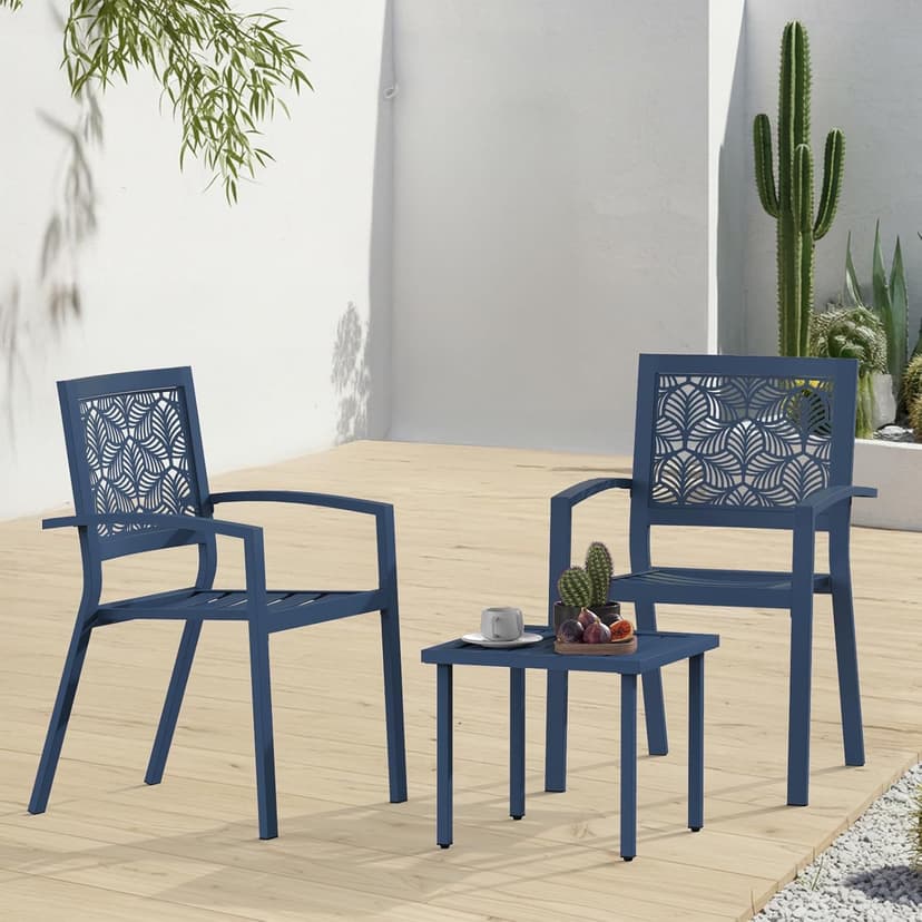 Outdoor Bistro Set for 2, Stackable Modern Porch Furniture Set,Waterproof Patio Furniture Set w/2 Chairs 1 Coffee Table,Bistro Set for Indoor Outdoor Porch Garden Patio Deck,Peacock Blue