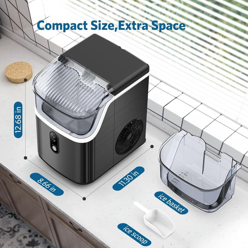 COWSAR Nugget Ice Makers Countertop Soft Chewable Pellet Ice Machine with Auto-Cleaning Function, 35Lbs/24H, Portable Ice Makers for Kitchen, Office, Home,Silver