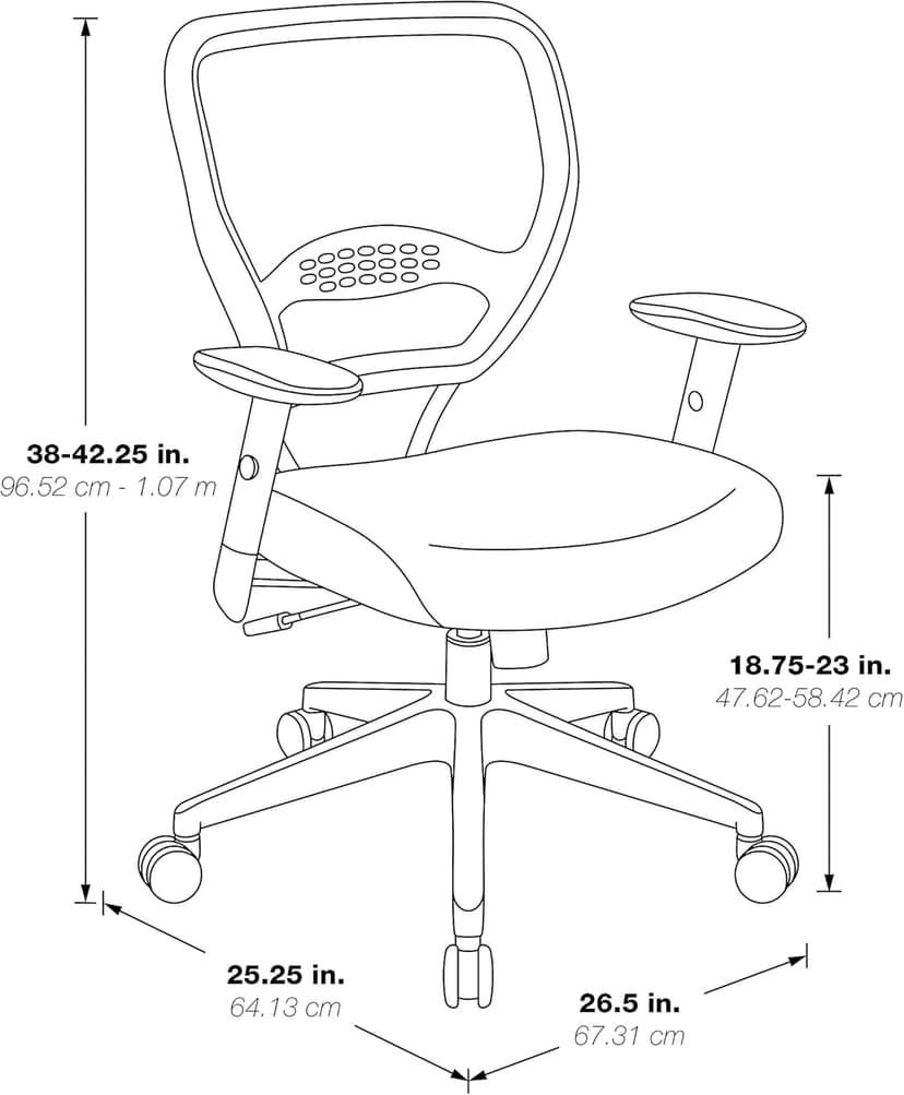 Space Seating 55 Series Professional Dark Air Grid Back Adjustable Office Desk Chair with Built-in Lumbar Support, Black Mesh