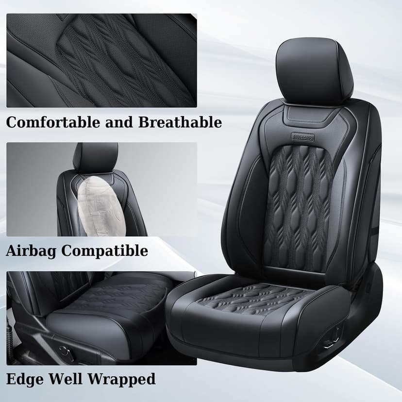 Coverado Fullset Car Seat Covers,Leather Ford F150 Seat Covers Fit for 2015-2025 F150 and 2017-2025 F250 F350 F450 Super Duty Crew Cab XL XLT Lariat King Ranch Platinum (Black)