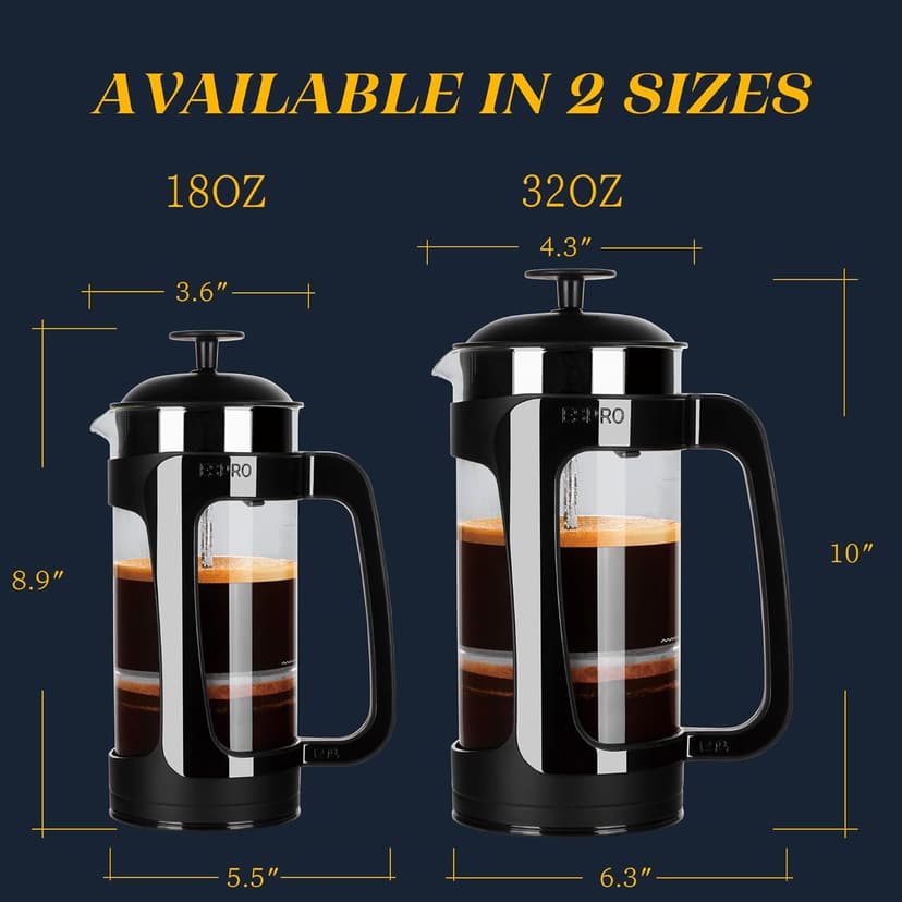 ESPRO - P3 French Press Coffee Maker – Patented Double Microfilter for Sludge and Grit Free Coffee, Black, 32 oz