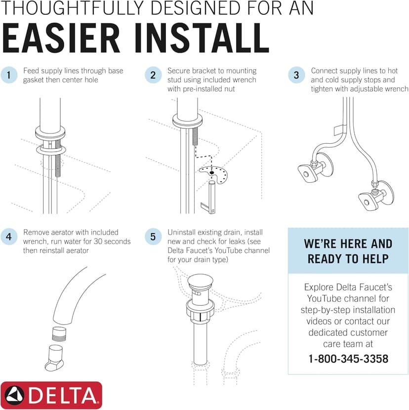 Delta Faucet Albion Single Hole Bathroom Faucet, Matte Black Single Handle Bathroom Faucet, Bathroom Sink Faucet, Metal Push Pop-Up Drain Assembly, 1.2 GPM Flow Rate, Matte Black 15855LF-BL