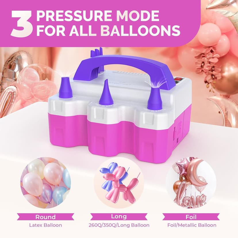 ETENWOLF P600 Electric Balloon Pump for All Balloons with 3 Nozzles 110V 600W Balloon Blower for Party Metalic Latex 260q Foil Balloons, Balloon Inflator for Birthday Decorations