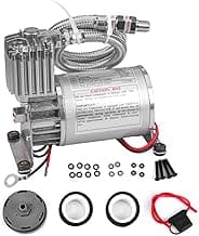 Universal 150 PSI Horns Heavy Duty Onboard Air Compressor, Replacement for Truck/Car Train Horn/Suspension/Ride/Bag kit/System and All 12v Vehicles like Semi/Pickup Trucks, Silver 1/4