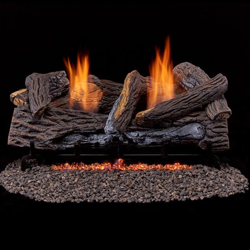 Duluth Forge DLS-24T-2 Dual Fuel Ventless Fireplace Logs Set with Thermostat, Use with Natural Gas or Liquid Propane, 33000 BTU, Heats up to 1100 Sq. Ft, Stacked Red Oak, 24 Inches