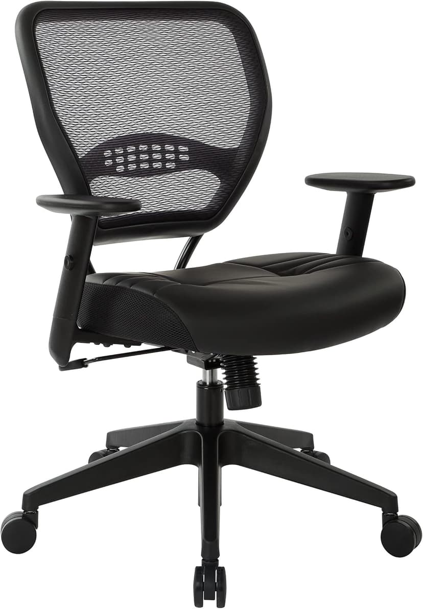Space Seating Professional AirGrid Dark Back and Padded Black Eco Leather Seat, 2-to-1 Synchro Tilt Control, Adjustable Arms and Tilt Tension with Nylon Base Managers Chair
