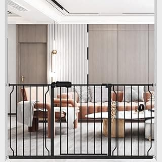 ALLAIBB Extra Wide Pressure Mounted Baby Gate Walk Through Child Kids Safety Toddler Tension White Long Large Pet Dog Gates with Extension for doorways Kitchen (57.48-62.20"/146-158cm, Black)