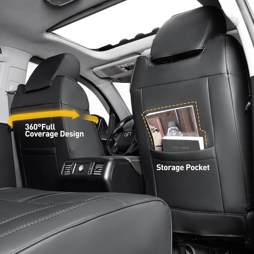 Super Cover for Toyota Tundra Seat Covers 2014-2021 (CrewMax only), Full Covered Leather Seat Protectors for Tundra 2021 2020 2019 2018 2017 2016 2015 2014 Truck Car Accessories with Carbon Fiber