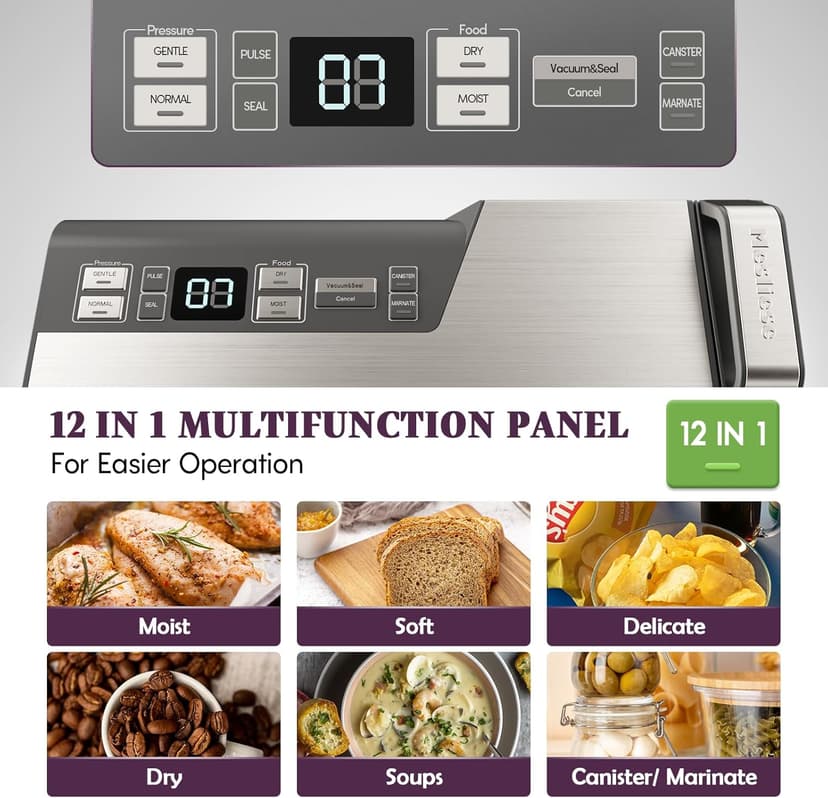 Vacuum Sealer Machine, 95kPa 140W Double Seal Powerful Food Sealer, One Hand Operation Food Storage with Build-in Cutter & Roll Storage