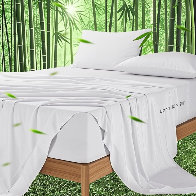 Ivellow Deep Pocket King Sheets, Rayon Derived from Bamboo, Extra Deep Pocket up to 18"-24", Hotel Luxury Cooling Sheets for King Size Bed, Silky Soft, Smooth, Breathable Bed Sheets White