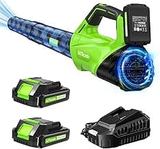 2025 Upgrade Leaf Blower, Leaf Blower Cordless with 2*2.6AH Batteries and Fast Charger, 450CFM &150MPH and 2 Speed Mode, Lightweight Electric Leaf Blowers for Lawn,Yard, Leaves, Dust,Snow Care(Green)