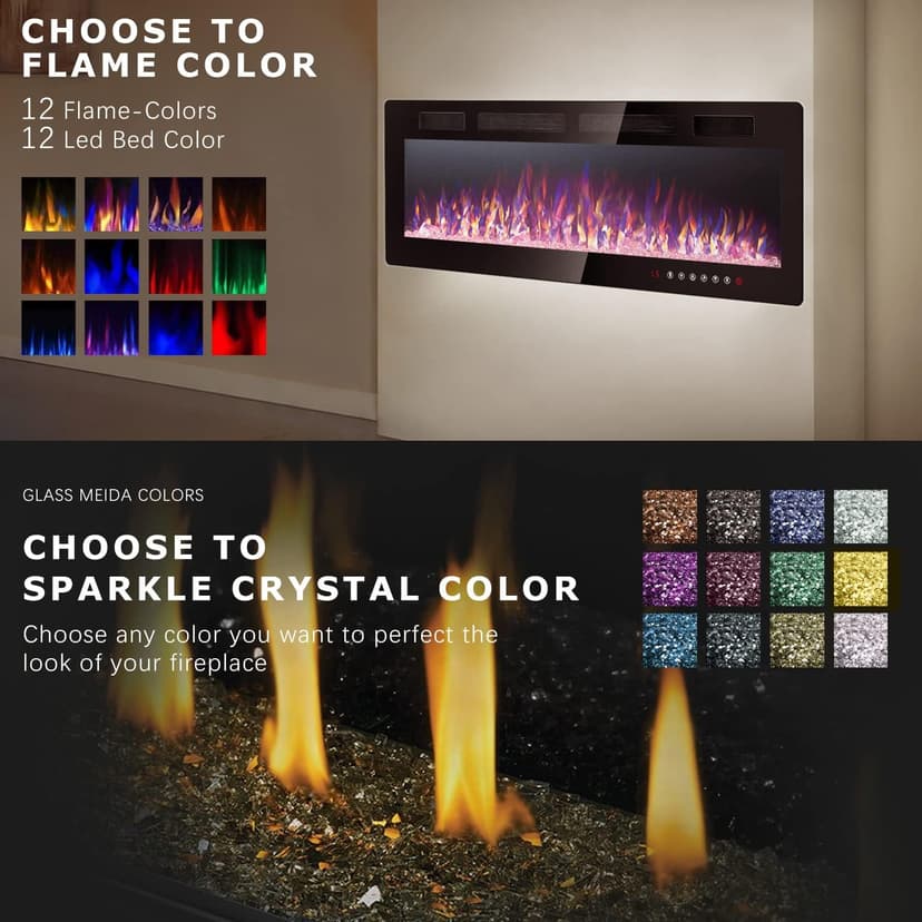 Vitesse 72 inch Ultra-Thin Electric Fireplace in-Wall Recessed and Wall Mounted Fireplace Heater,Linear Fireplace with Multicolor Flame,Timer,Low Noise,750/1500W,Touch Screen & Remote Control(72’’)