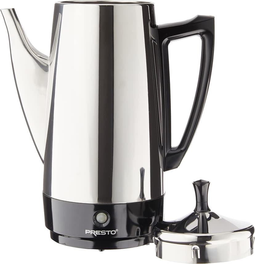 Presto 02811 Stainless Steel Electric Coffee Percolator - 12-Cups, Easy-Pour Spout, Stay-Cool Handle, Make 2-12 Cups