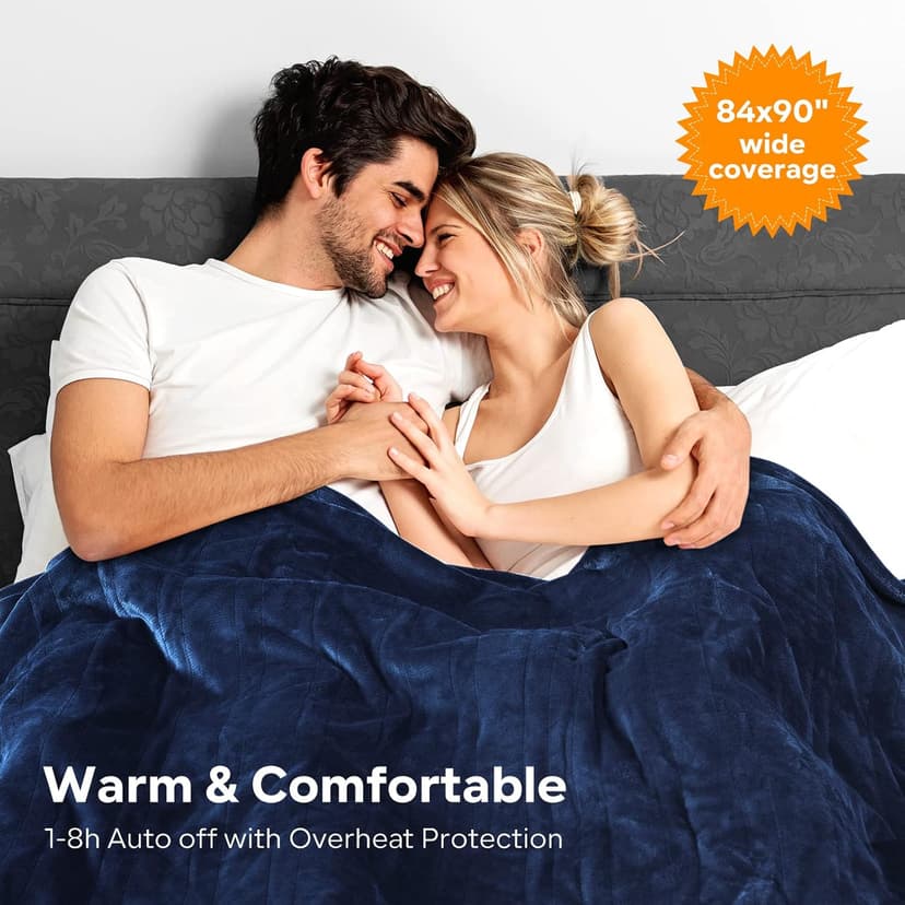 Electric Heated Blanket Queen Size 84" x 90" | 6 Heating Levels & 8h Auto Timer | Full Body Fast Heating and Ultra Soft Flannel, Machine Washable Bed Sofa Home Office Use, Blue