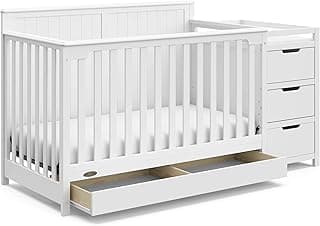 Graco Hadley 5-in-1 Convertible Crib and Changer with Drawer (White) – GREENGUARD Gold Certified, Crib and Changing -Table Combo with Drawer, Includes Baby Changing Pad, Converts to Full-Size Bed