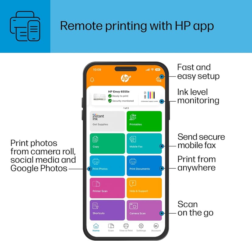 HP Envy 6555e Wireless All-in-One Color Inkjet Printer, Print, scan, Copy, Duplex Printing Best-for-Home, 3 month Instant Ink trial included (714N5A)