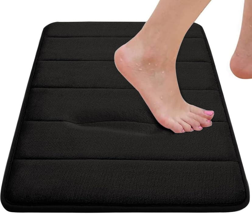 Bathroom Rugs Set Memory Foam Bath Rugs Non-Slip Bath Mat Set 3 Piece,Washable Bathroom Mats,Absorbent Shaggy Rugs Super Soft U-Shaped Toilet Rug,Bahroom Carpets for Bathroom,Tub,Shower（Black）