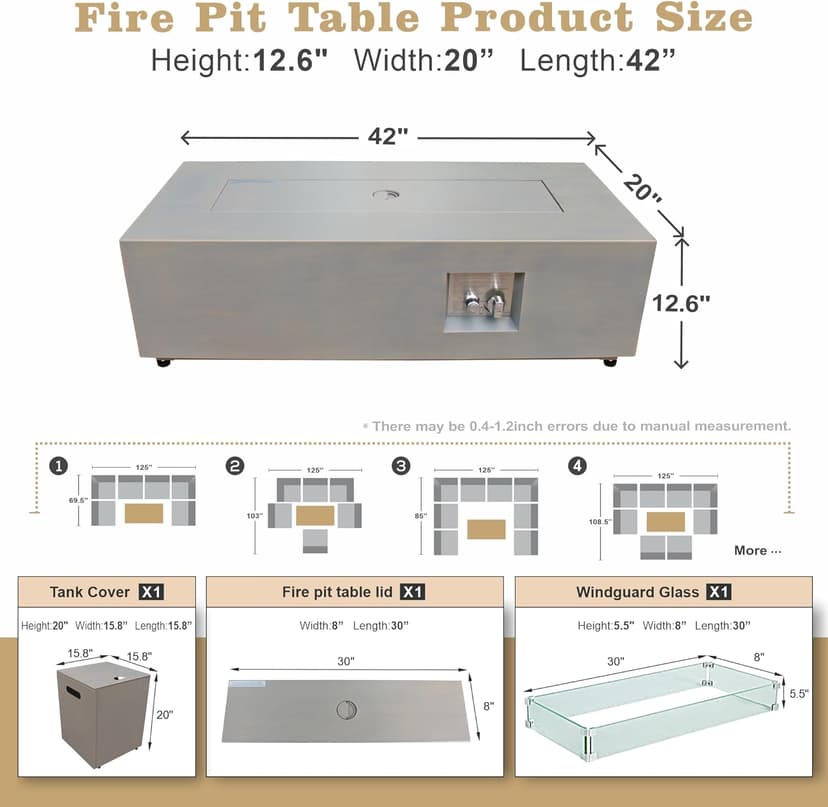 Outdoor Fire Pit Table Propane Gas Fire pits &Outdoor Fireplaces 42″ Rectangular Firepit Table, 50,000 BTU Fire Table for Patio Set, Sand