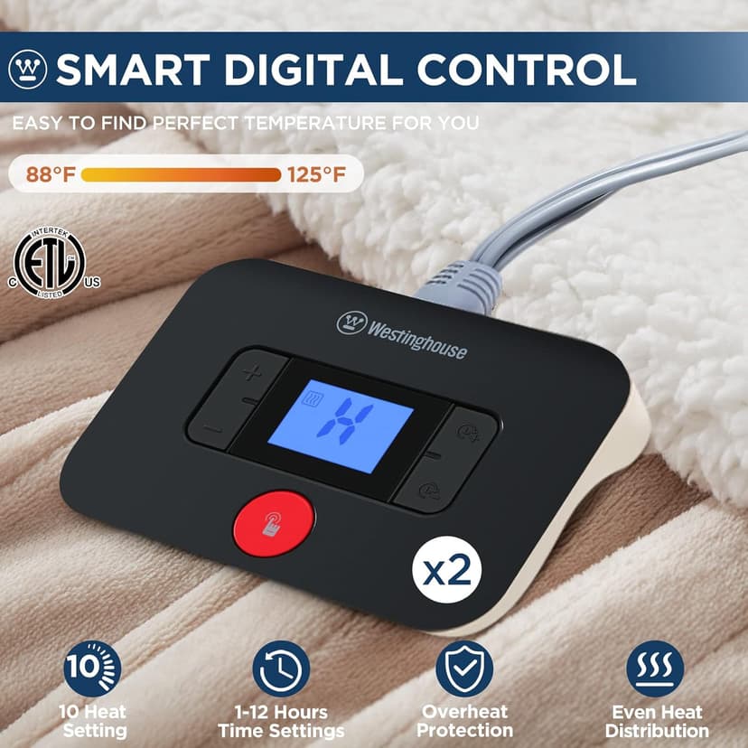 Westinghouse Electric Blanket King, Heated Blanket King Size with 10 Heating Levels and 1 to 12 Hours Heating Time Settings, Flannel to Sherpa Reversible, Machine Washable (90" x 100", Beige)