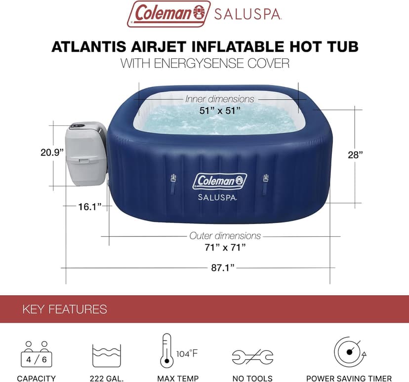 Bestway Coleman Hawaii AirJet Inflatable Hot Tub with EnergySense Cover, Blue + Bestway SaluSpa Spa Seat (4 Pack) + Bestway SaluSpa Pillows (2 Pack)