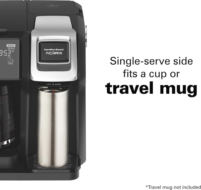 Hamilton Beach FlexBrew Trio 2-Way Coffee Maker, Compatible with K-Cup Pods or Grounds, Single Serve & Full 12c Pot, Permanent Gold-Tone Filter, Black & Silver