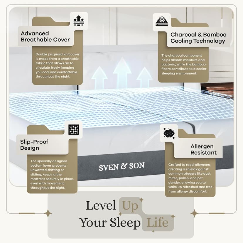 Sven & Son Luxury Hybrid Spring Mattress, Premium Materials, CertiPUR-US, Made in The USA, 14 inch Medium Soft - Split California King